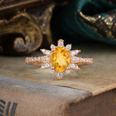 1.5 Carat Oval Cut Cluster Citrine Anniversary Ring Vintage Pave Braid Band